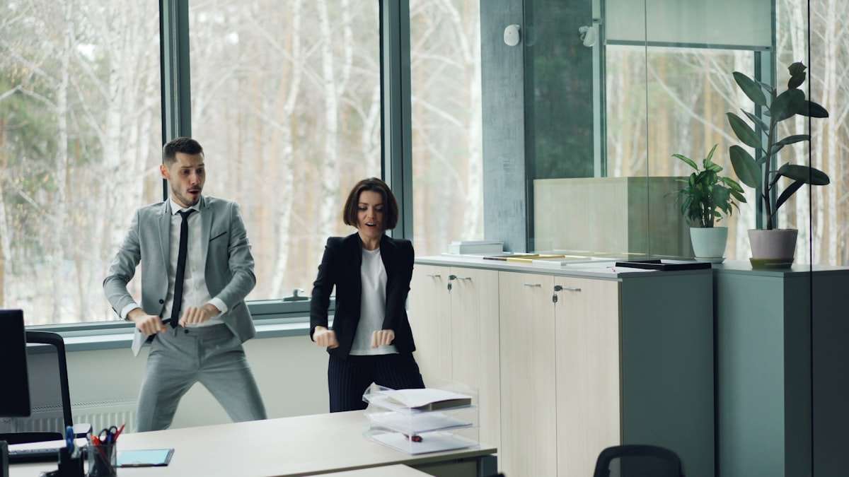 Corporate wellness team exercising together